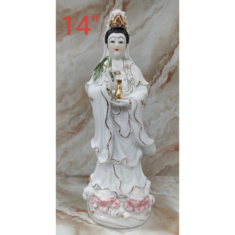 patung dewi kwan im/ kwan in / guan yin - berdiri - 14inch - keramik