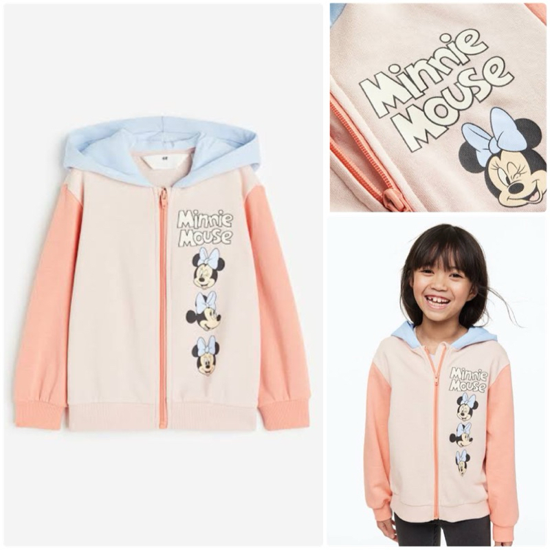 H&M SALE, Minnie Mouse Light Pink Printed Zip - Through Hoodie
