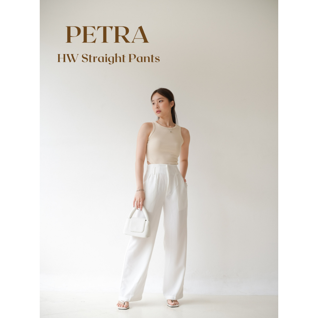 Duvelle Petra Highwaisted Straight Pants / Korean Pleated Pants / Celana Panjang Polos Cewe