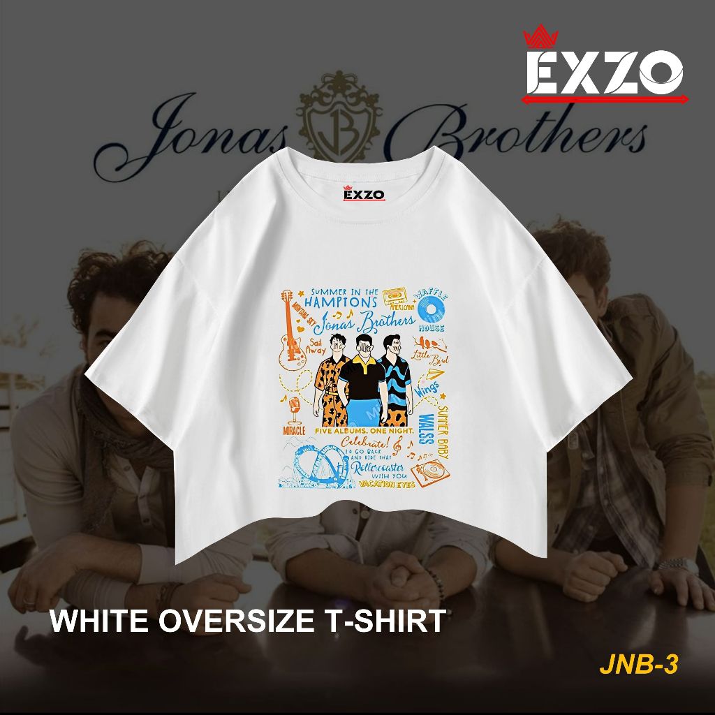 EXZO Kaos CROP TOP JONAS BROTHERS WHITE  Oversize/SLIMFIT KATUN tshirt kaos JONAS BROTHERS