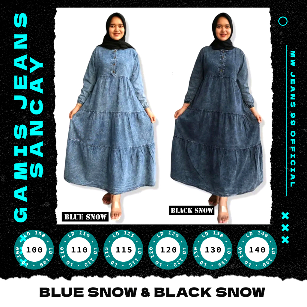 GAMIS JEANS WANITA SANCAY /BLUE SNOW DAN BLACK SNOW /BIG SIZE JUMBO BESAR LD 100 110 115 120 130 140