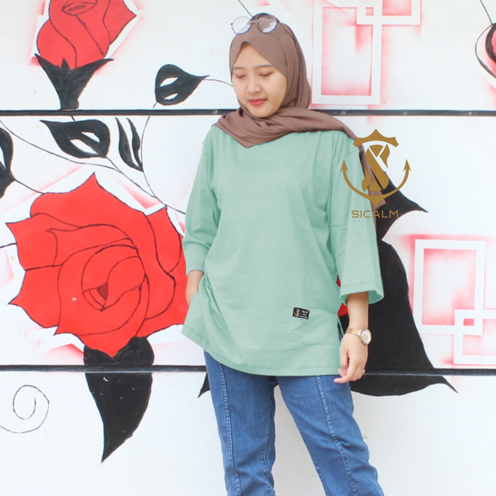 	 kaos polos wanita oversize atasan jumbo kaos longsleeve wanita oversize baju kaos oversize polos tebal cotton 24s	