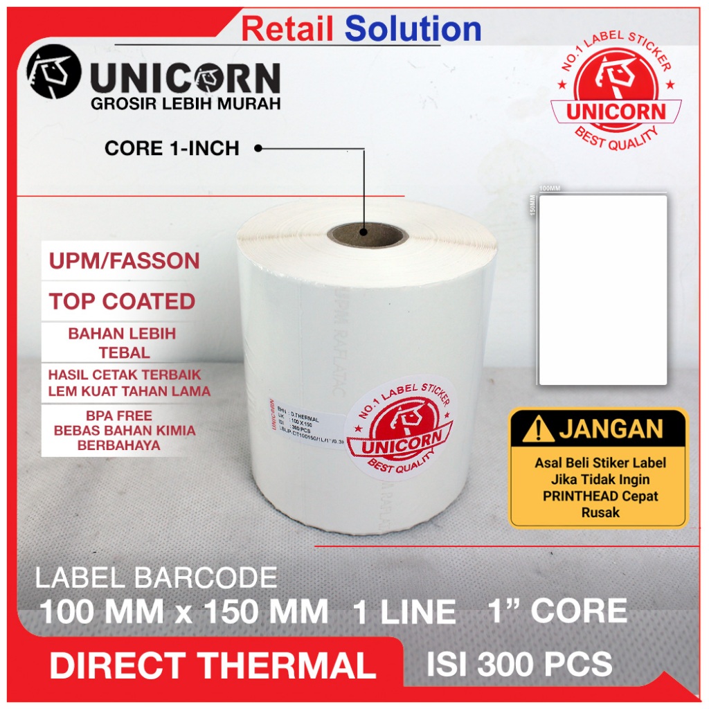 

Unicorn Label Stiker Resi Thermal 100x150 mm / 100 x 150 mm / 100x150mm 300pcs