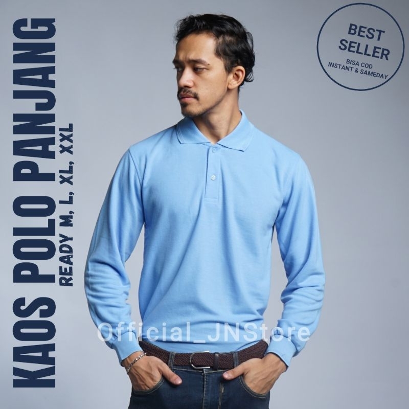 KAOS KERAH POLOS PANJANG BIRU MUDA | LIGHT BLUE | POLO PANJANG I Polo Shirt |  Long Sleeves Polo Shi