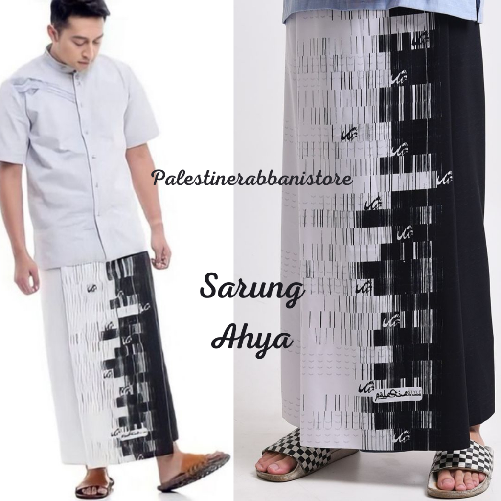 Exclusive Sarung Palestine Rabbani Model Ahya Hitam Putih