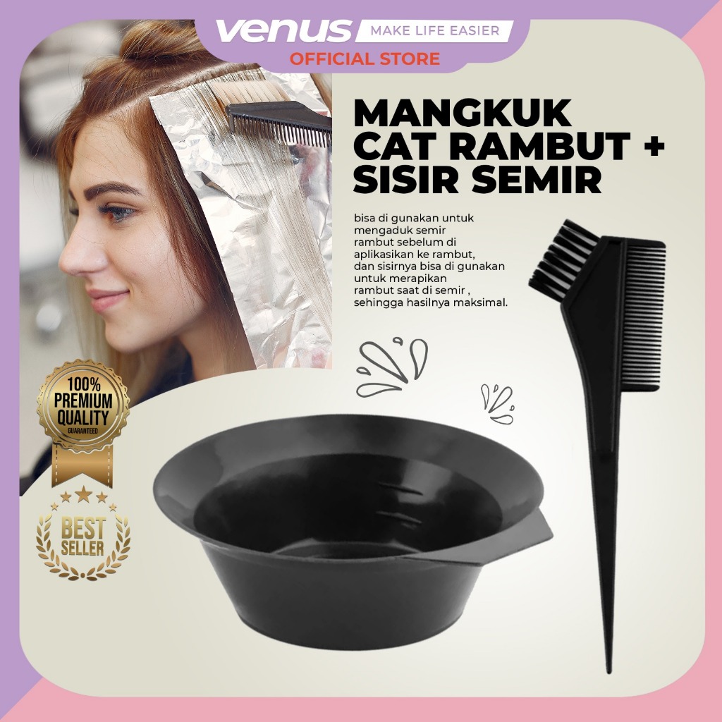 VENUSJKT - Mangkuk Cat Rambut + Sisir Semir / Wadah Mangkok Tempat Mewarnai Rambut Salon Professiona