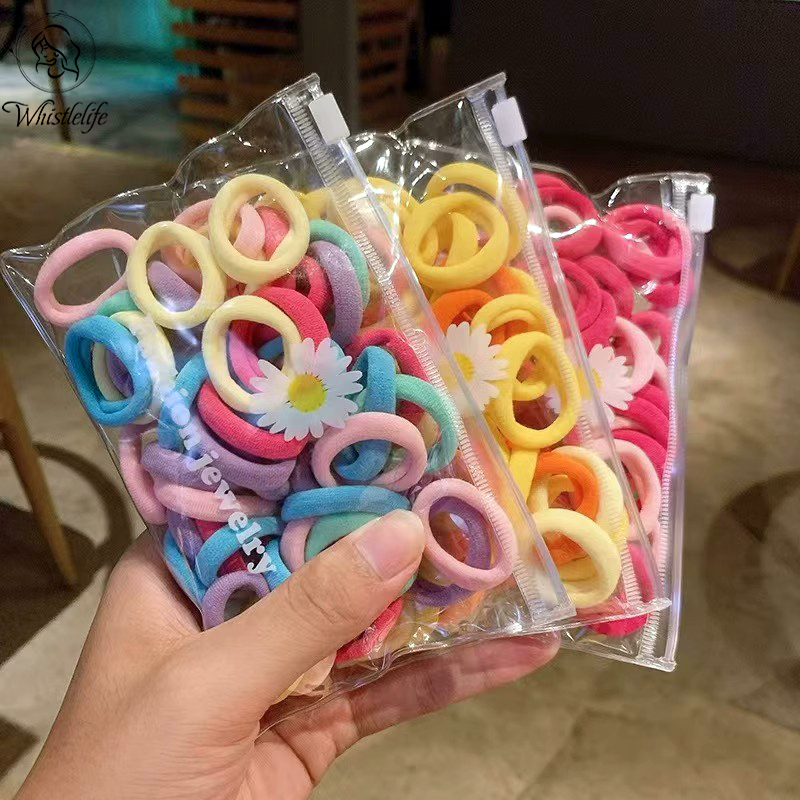 COD 50pcs Ikat Rambut Berwarna-warni Lingkaran Rambut Anak Perempuan Merajut Handuk Lingkaran Anak P