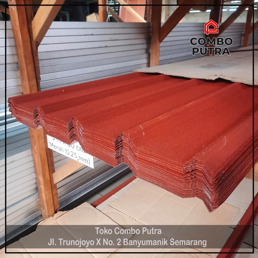 Atap Spandex Spandek Galvalum Pasir Merah Lebar 80 cm Tebal 0.25 mm