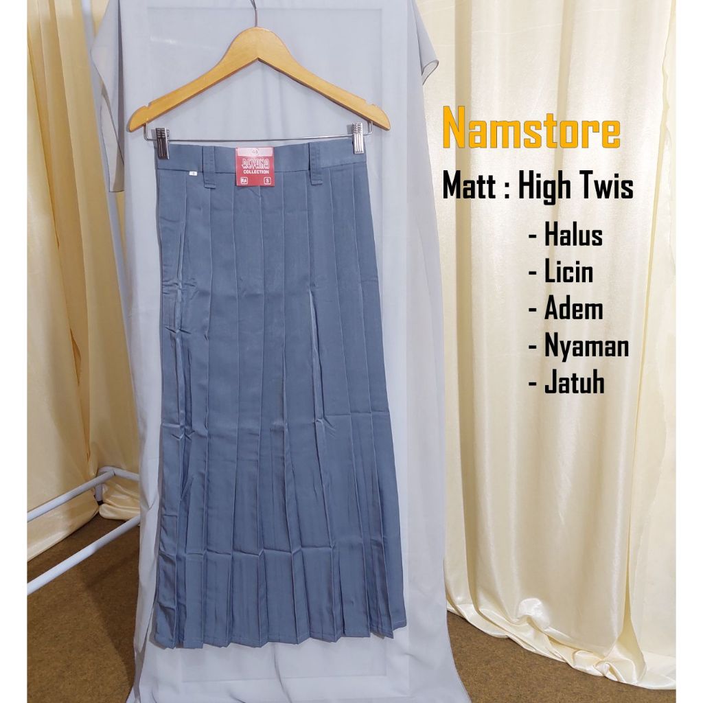 Rok Abu Abu Model Rempel Atas Panjang Seragam Sekolah SMA dan MA Perempuan Kain Licin