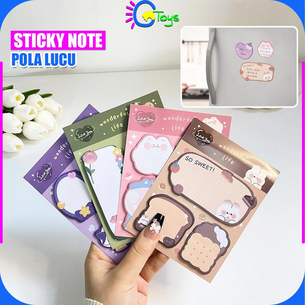 

CR-A89 Sticky Note 3 IN 1 Motif Kartun Bear Cat Kertas Memo Kombinasi Pola Hewan Lucu / Tempelan Kertas Catatan Pembatas Buku 60 Lembar Memopad