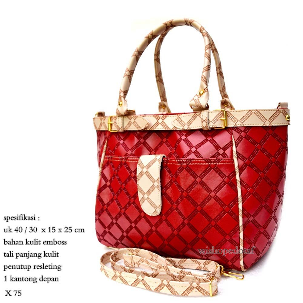 Tas branded wanita kulit Aster emboss aloe belt merah