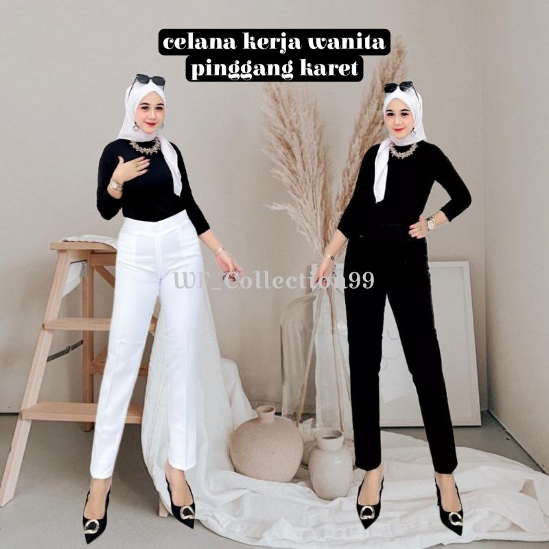 CELANA KANTOR WANITA PINGGANG KARET SLIMFIT CELANA KERJA WANITA CELANA WANITA SLIMFIT