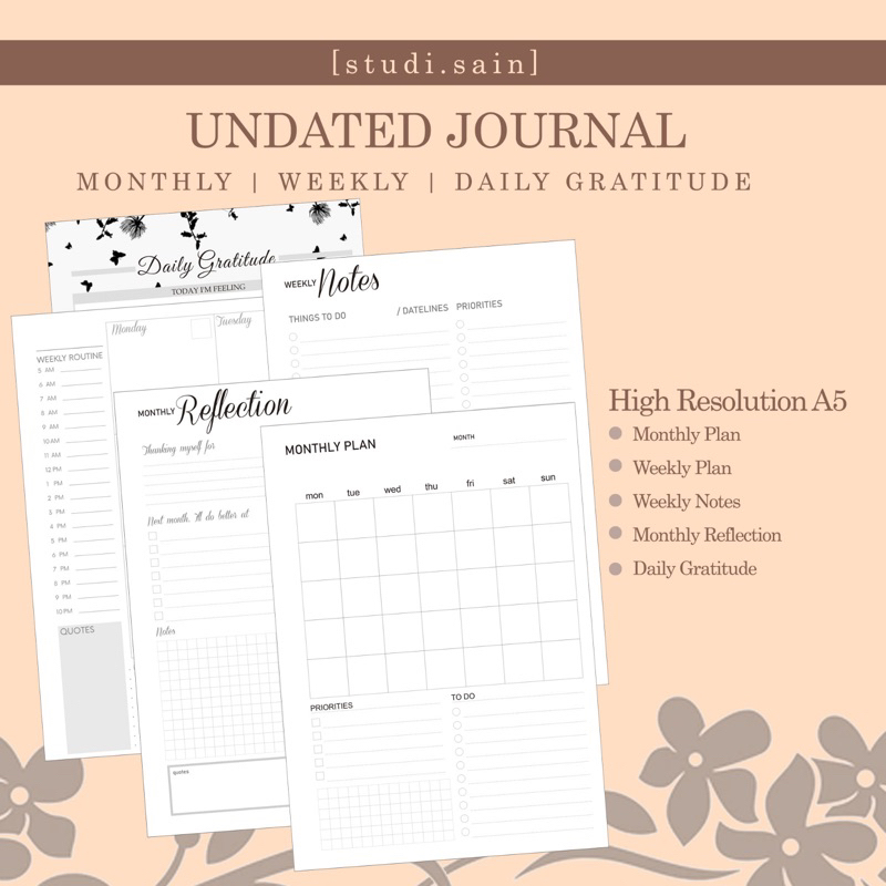 

[Undated Journal] BuJo - Isi Binder A5 - Jurnal bulanan mingguan