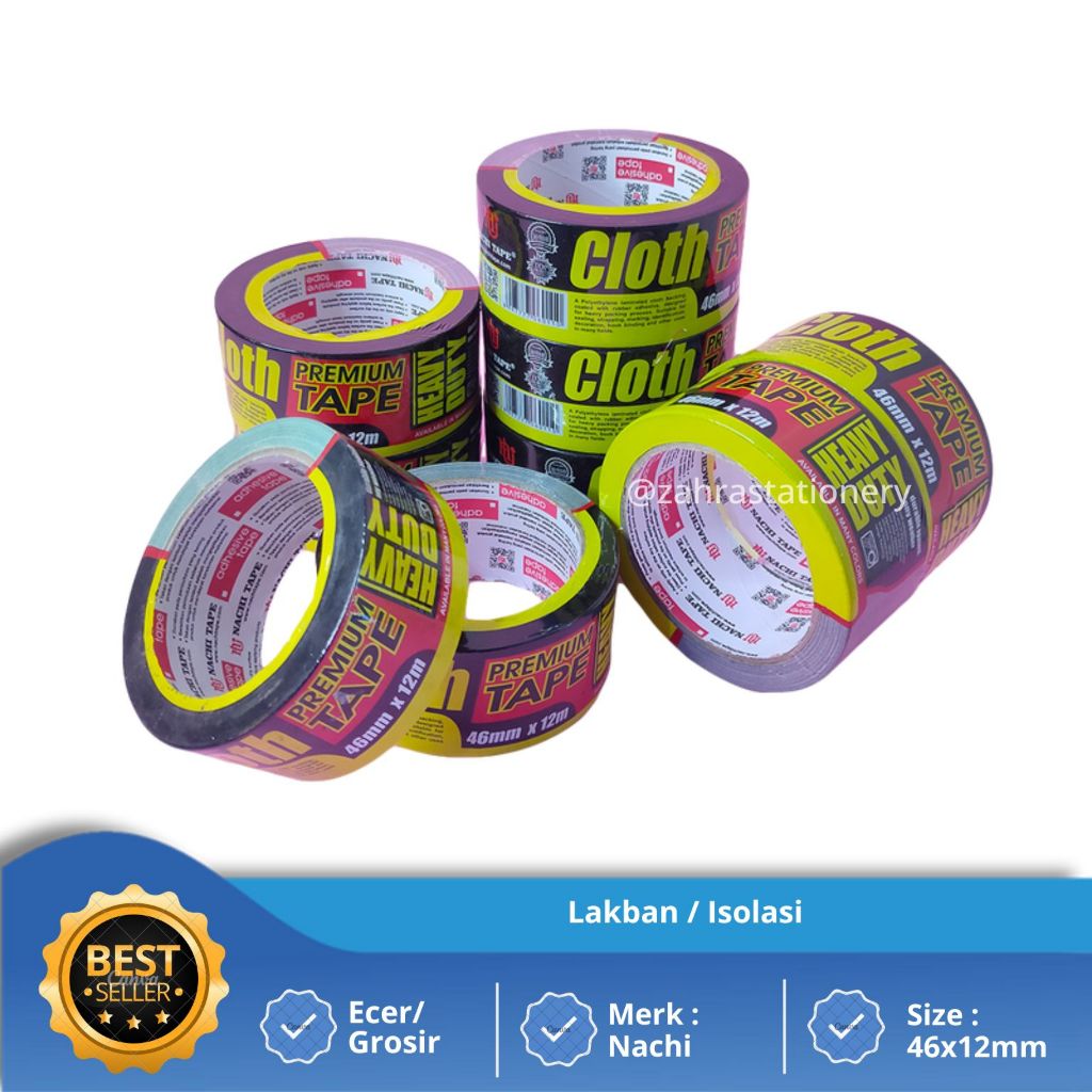 Lakban / Isolasi Nachi Tape Cloth Premium Tape Uk 46mm x 12mm Lakban Segel Solasi
