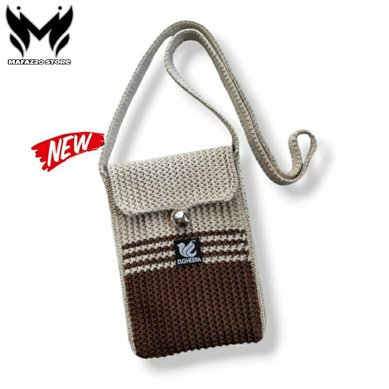 Baru tas rajut hp combi strip model slempang wanita/pria