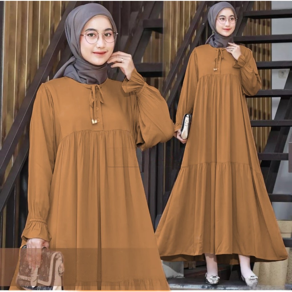 Baju wanita muslimah Gamis simple fashionable gamis trendy 2025 AYUMI DRESS bahan Crinkle Murah mode