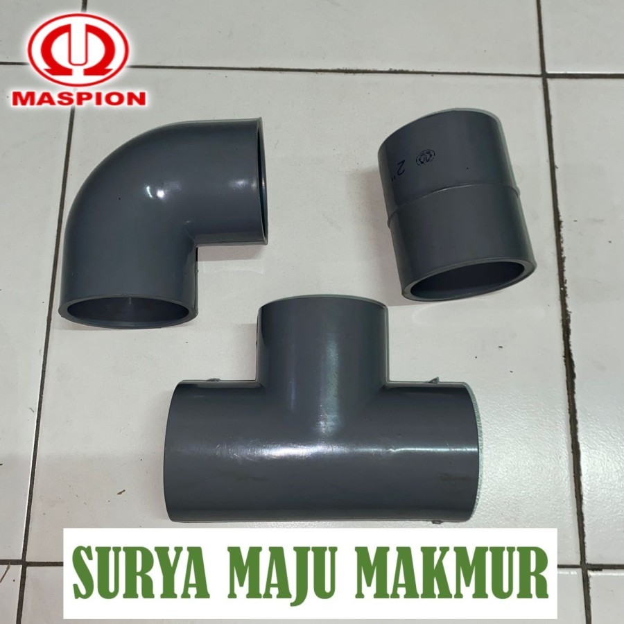 SAMBUNGAN PIPA 2.5 INCH MASPION AW KENI 21/2 INCH TEE 21/2 INCH SOK 21/2 INCH MASPION AW L T ELBOW