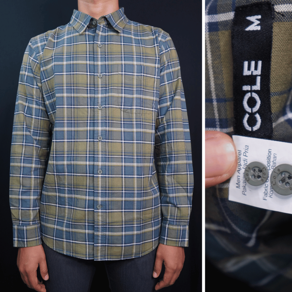 COLE Kemeja Pria Lengan Panjang Kasual Reguler Motif Kotak Hijau Biru Kombinasi | Kemeja Kesual | Ke