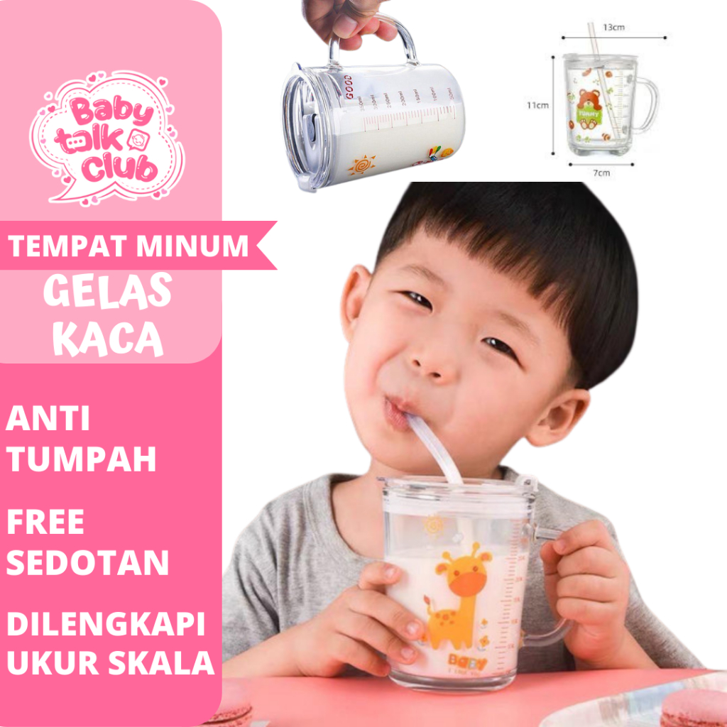 Gelas Karakter Anak Gelas Beling Kaca Karakter 400ml Mug Tumblr Anak Free Sedotan