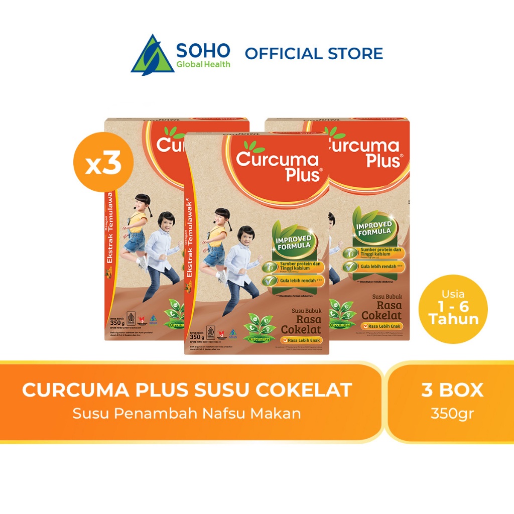 Curcuma Plus Susu Bubuk Ekstrak Temulawak - Coklat 350g- Paket isi 3
