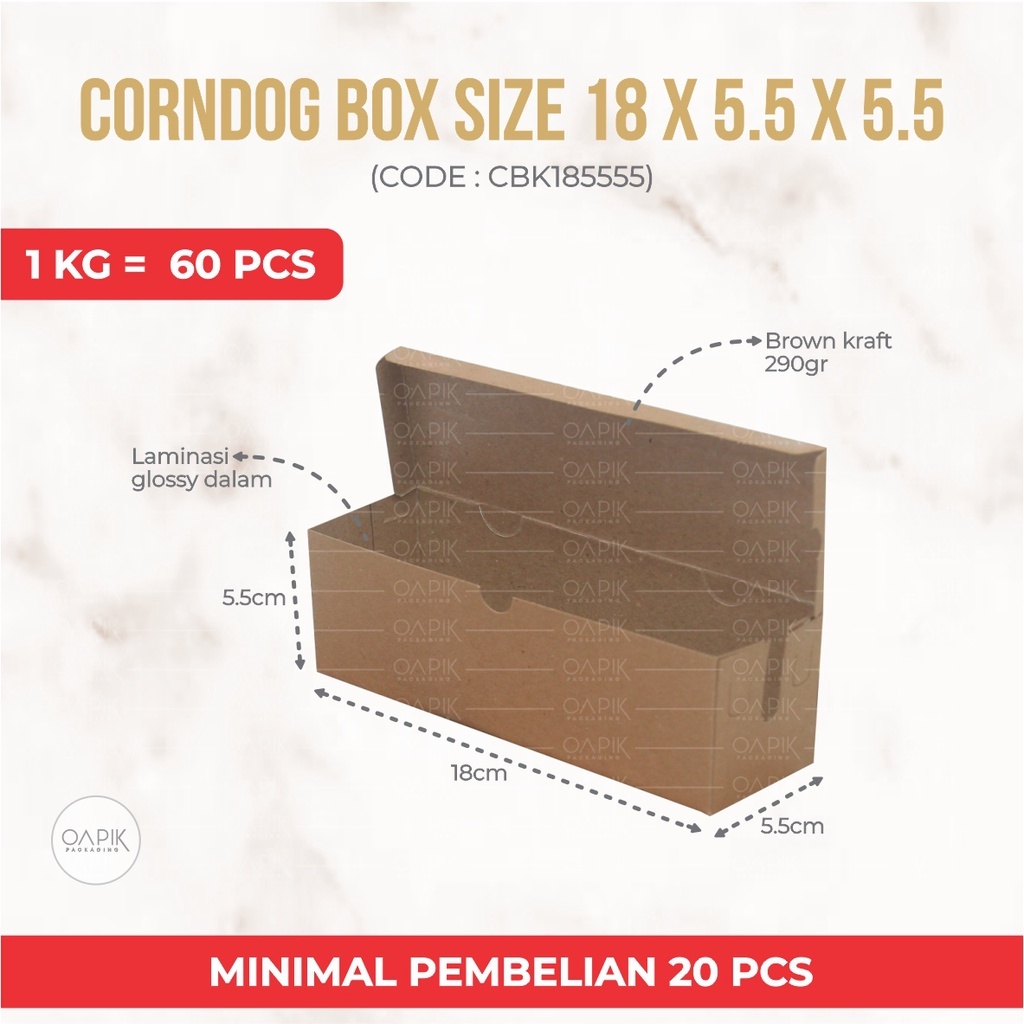 

PAPER BOX Corndog Box 18x5.5x5.5, Hotang Box, Hotdog Box, Sosis Box, Sate Box, Kemasan Makanan, Packaging Makanan, Dus Makanan