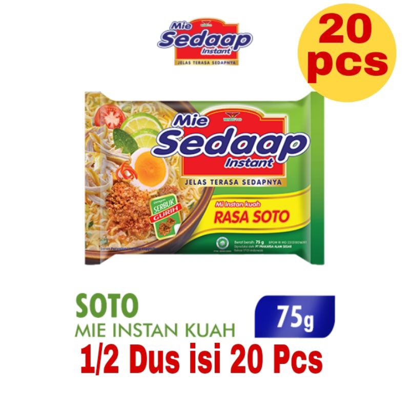

SEDAAP Rasa Soto Mie Instan 75 gr 1/2 Dus isi 20 pcs