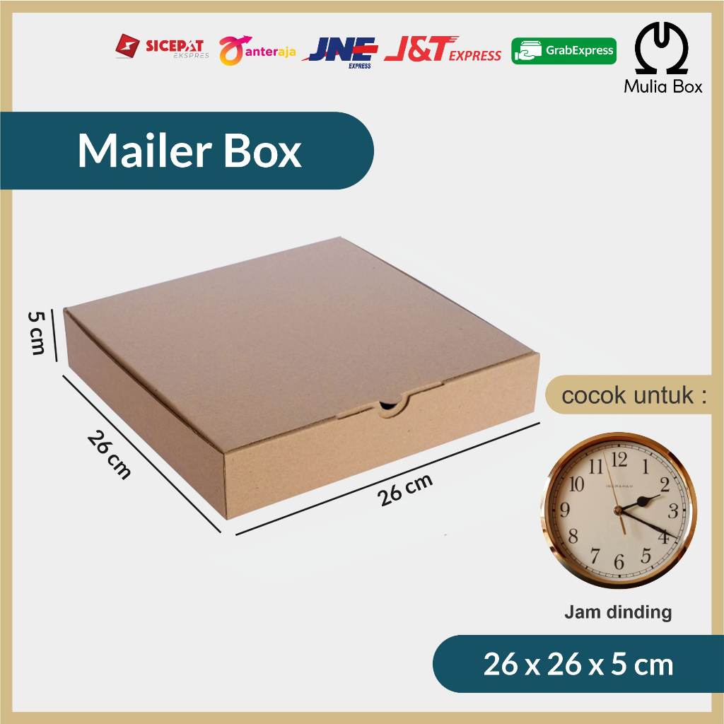 

Kardus Packing Mailer Box 26 x 26 x 5 cm Corrugated Die Cut Karton Sedang Polos Jam Baju T-Shirt