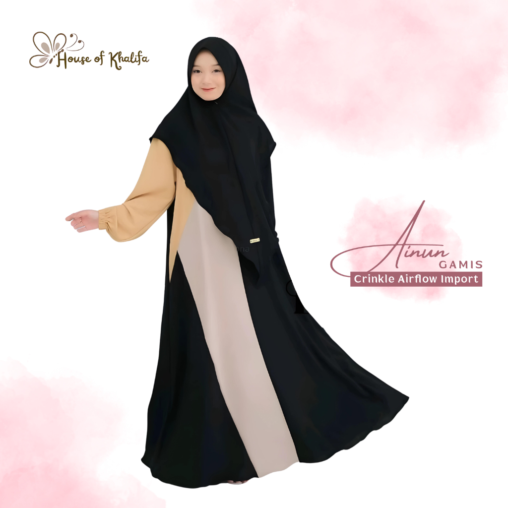 Set Gamis Ainun L Three By Lubna Bahan Crinkle Airflow Looks Simple Elegant Formal Gamis Wanita Musl