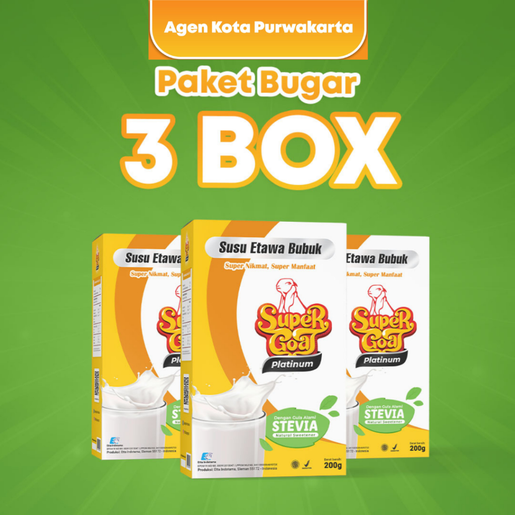 

Supergoat Platinum Stevia Susu Kambing Ettawa Bubuk Paket 3 Box