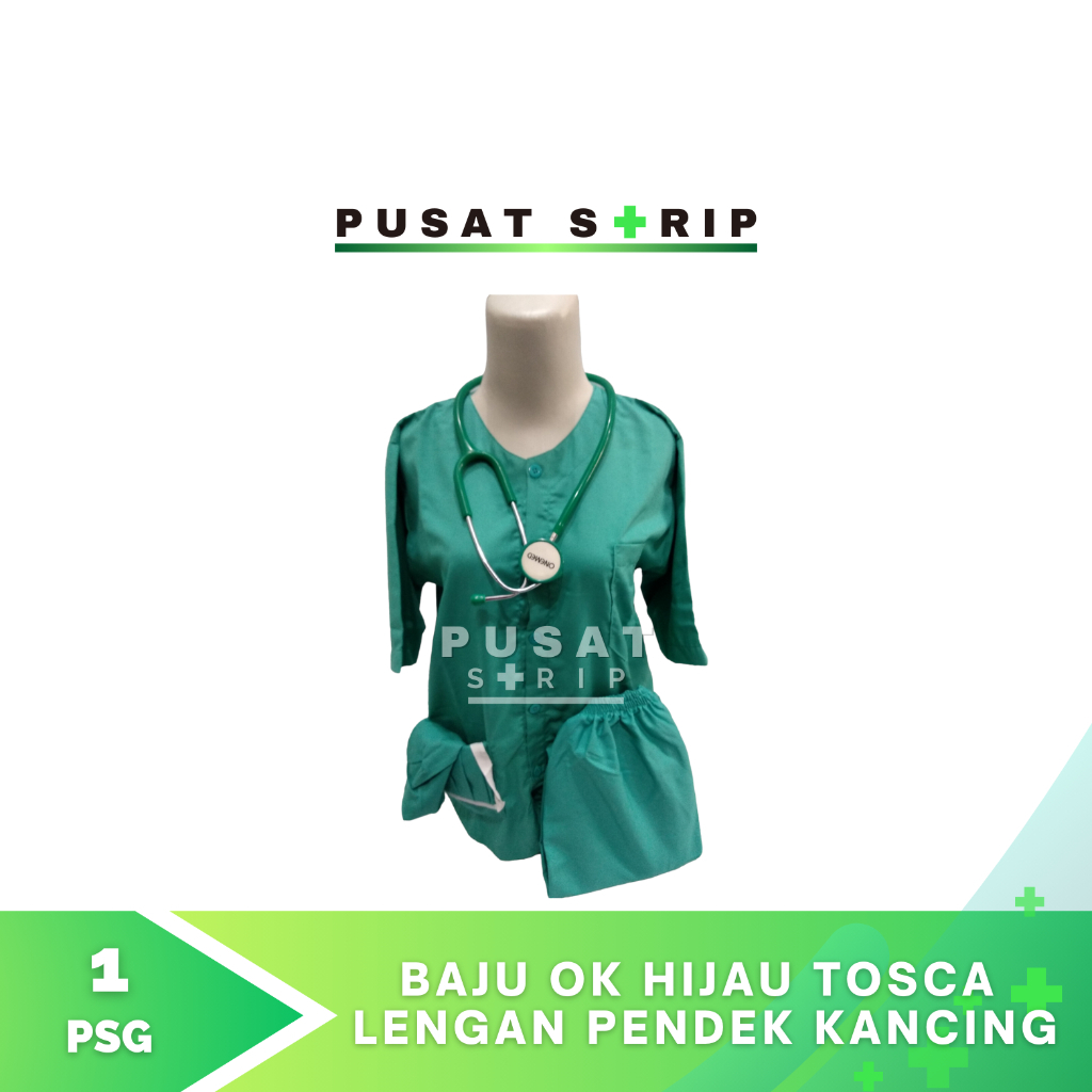 Baju OK Hijau Tosca Lengan Pendek Baju Kancing Celana Karet