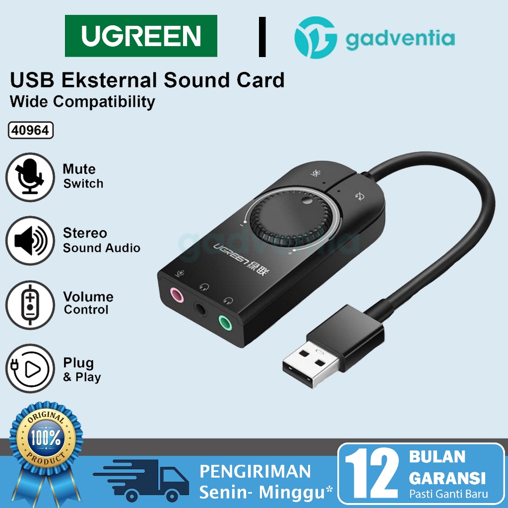 UGREEN 40964 Adapter Sound Card External Stereo Sound Audio Adapter Untuk Laptop PC Komputer PS4