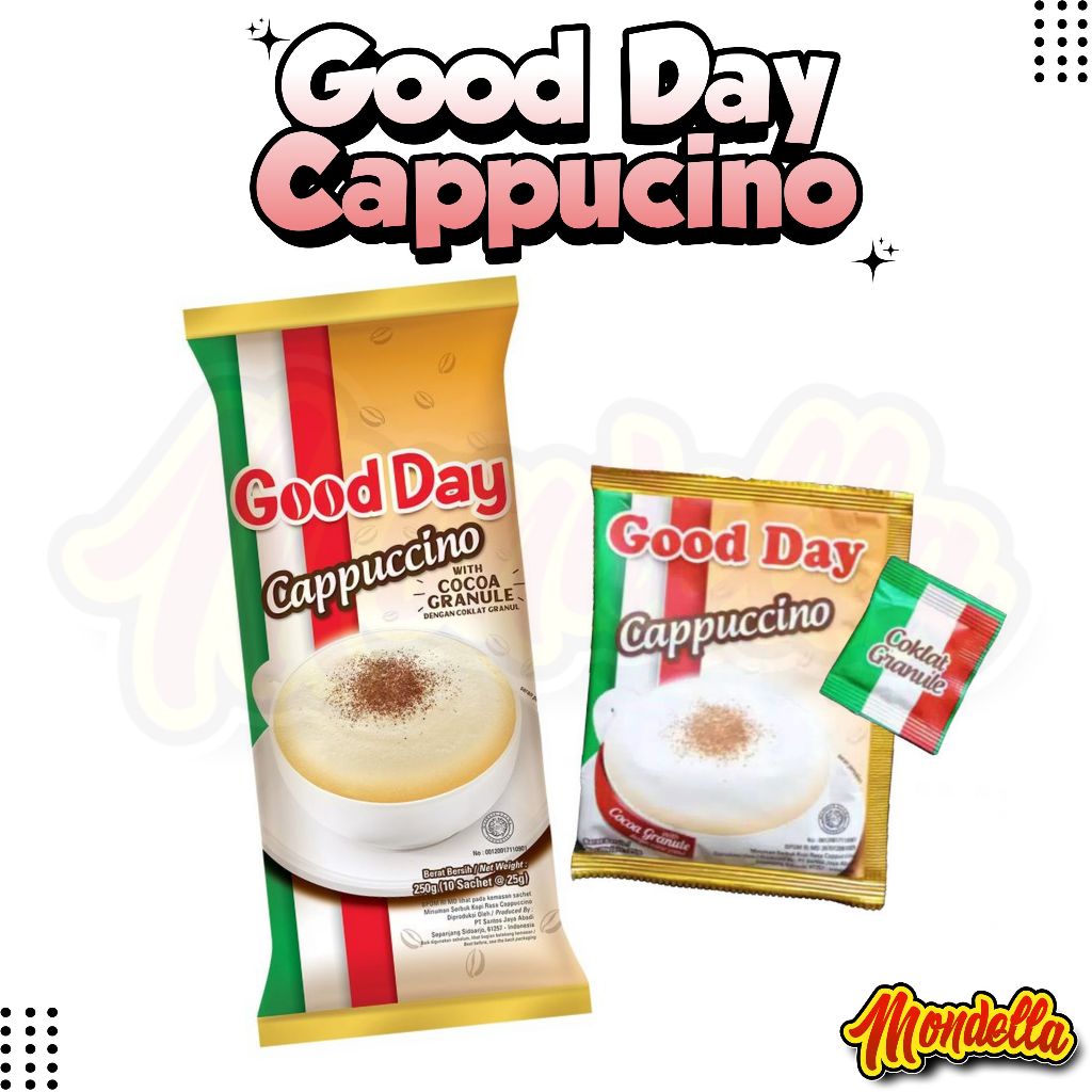 

Good Day Cappucino With Cocoa Granule Dengan Coklat Granule 25gr Ecer / 1pcs MONDELLA