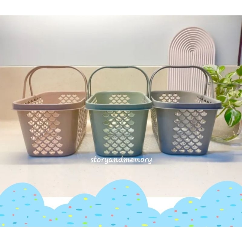 SAM - keranjang serbaguna keranjang tempat sabun shampoo alat mandi aesthetic korea monokrom keranja