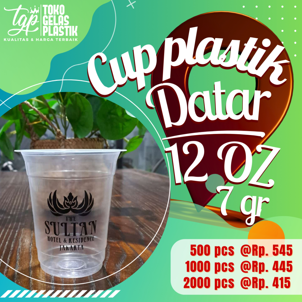 Cetak Cup Plastik DATAR 12 OZ PP - 7 GR Sablon Print