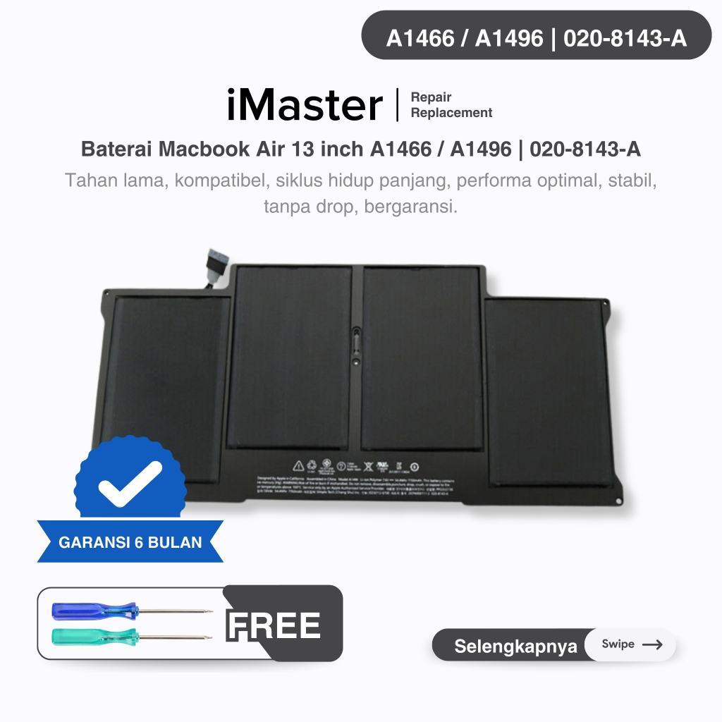Baterai Original Apple Macbook Air 13 inch A1466 / A1496 | 020-8143-A