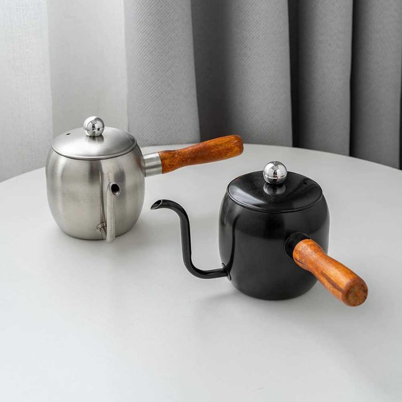 Teko Kopi Pitcher Coffee Unik Pot Gagang Kayu Stainless Steel 500ml