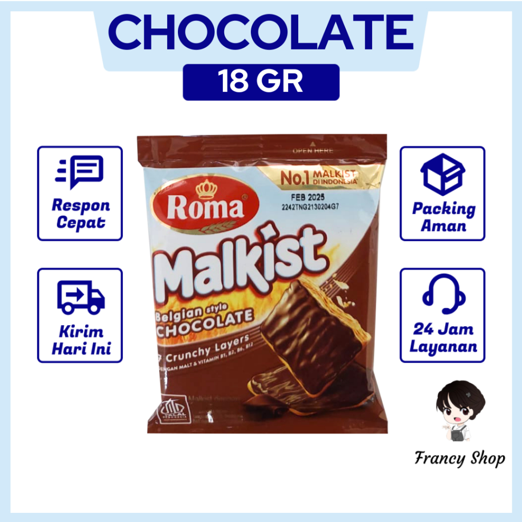 

Roma Malkist Chocolate Biskuit Malkist Cokelat Sachet 1 Pcs 18 gr