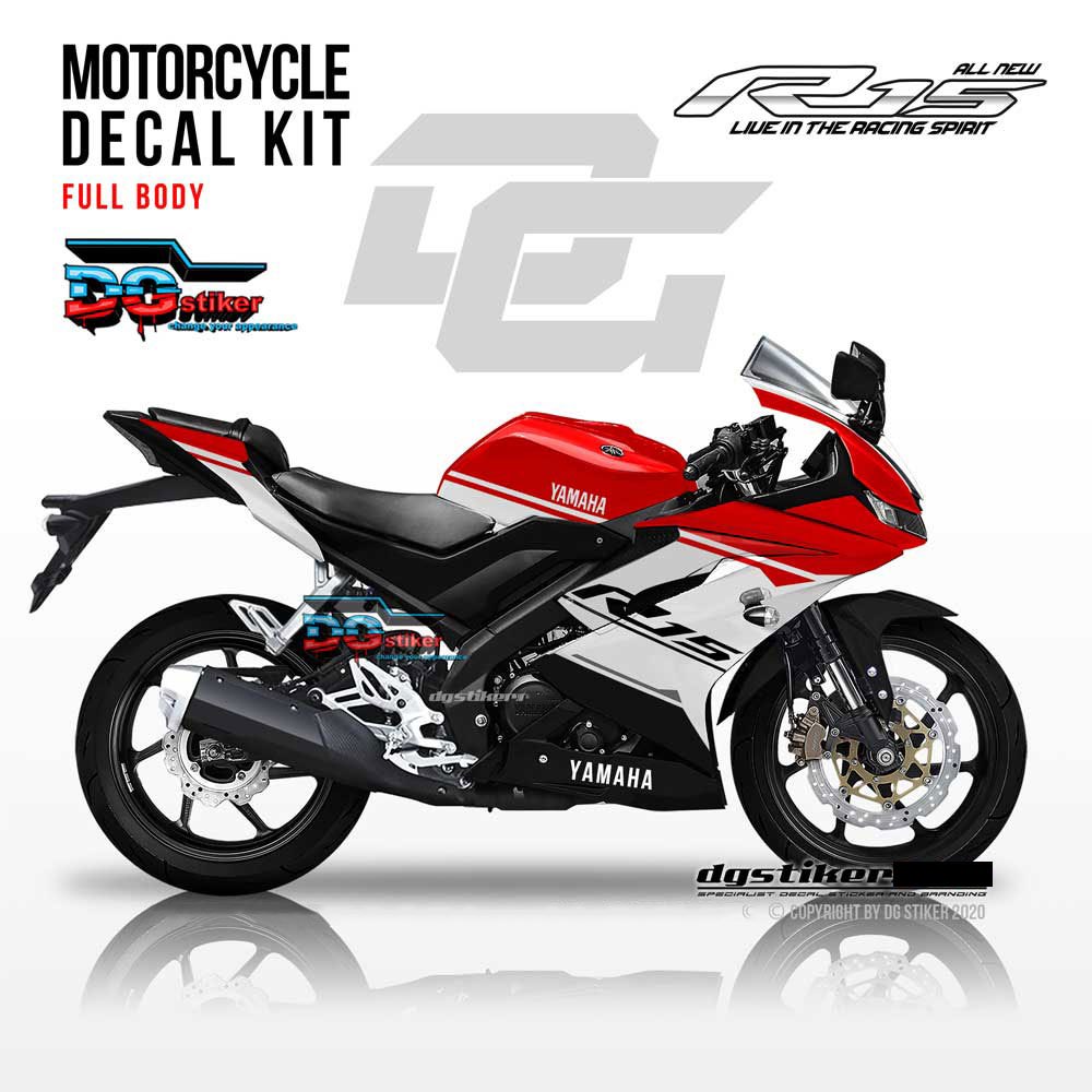 Decal Striping Full Body R15 V3 Putih Merah Simpel DG Stiker