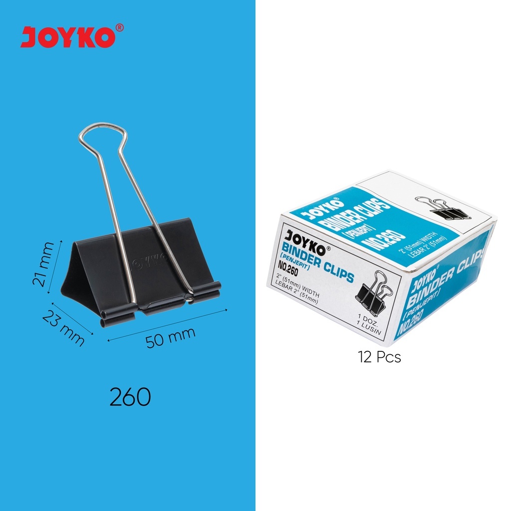 

Binder Clip / Penjepit Kertas Joyko No.260 (12 Pcs/ Box)