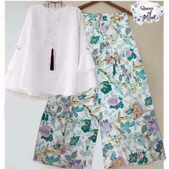 RS-stelan kulot set kulot kekinian fashion celana baju trendy dewasa dan remaja daun blosom