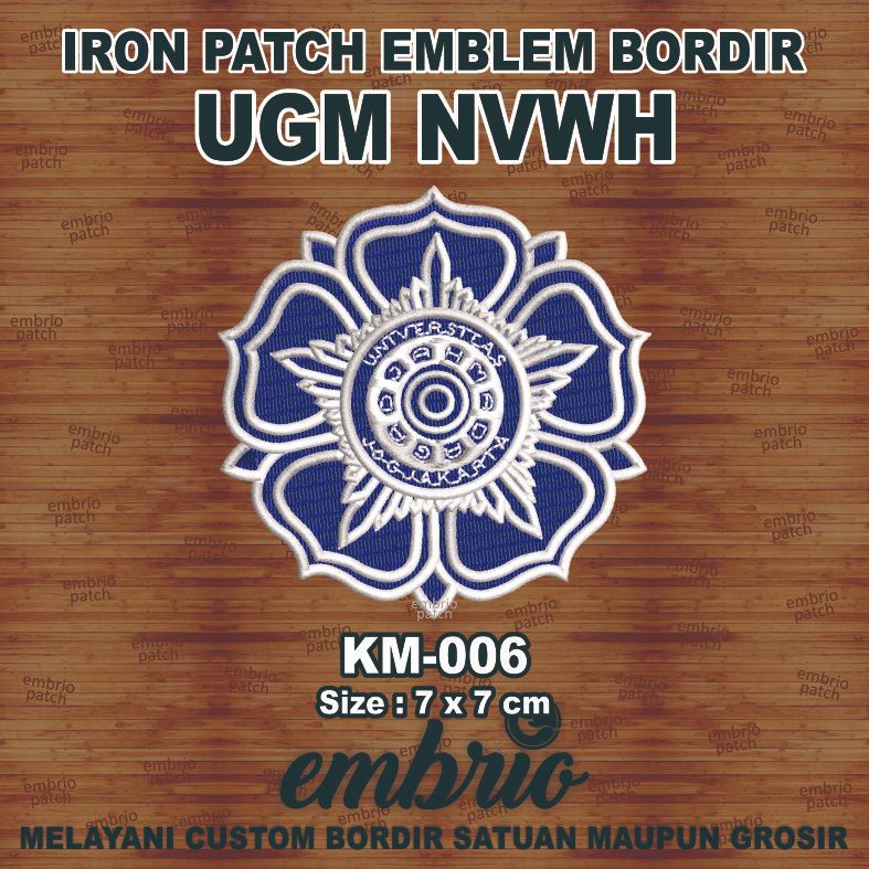 KM-006 Patch logo UGM emblem bordir Universitas Gadjah Mada - NVWH Navy White - 7cm - Embrio Patch E