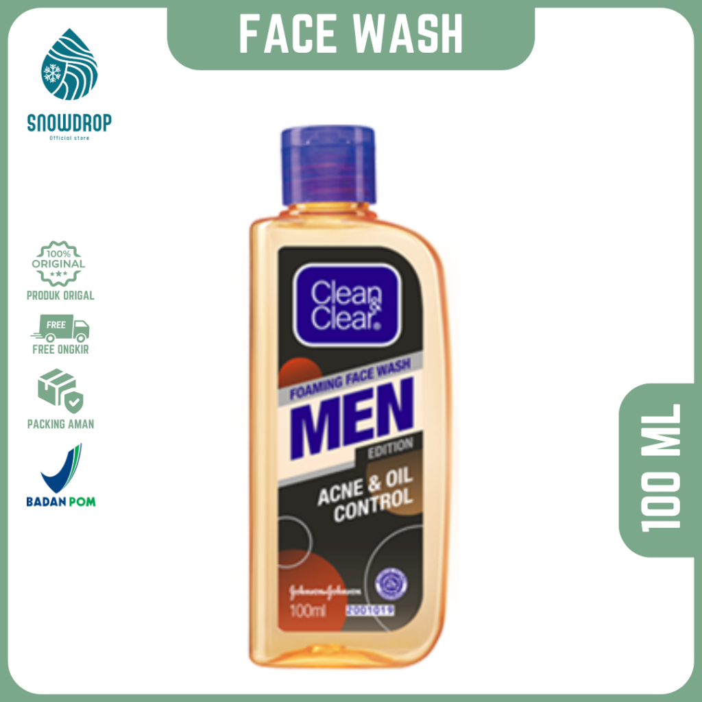 Clean & Clear Men Foaming Face Wash Acne & Oil Control 100 mL / Sabun Cuci Muka Pria Anti Jerawat Da