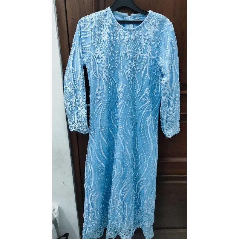 dress hijab baby blue brokat cocok untuk pesta