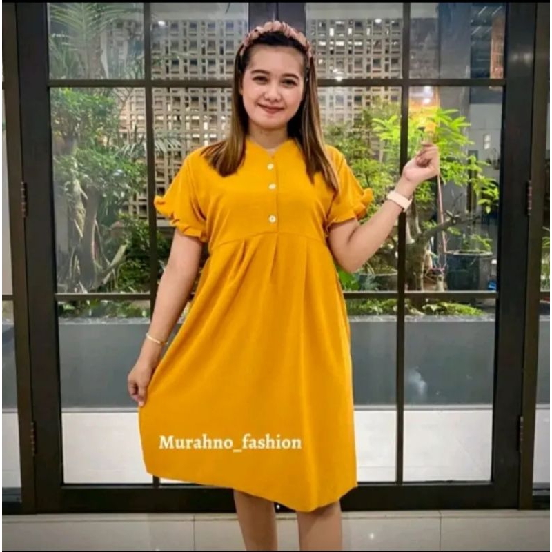 HANNA DRESS//MIDI DRESS crinkle Airflow Busui Casual Wanita