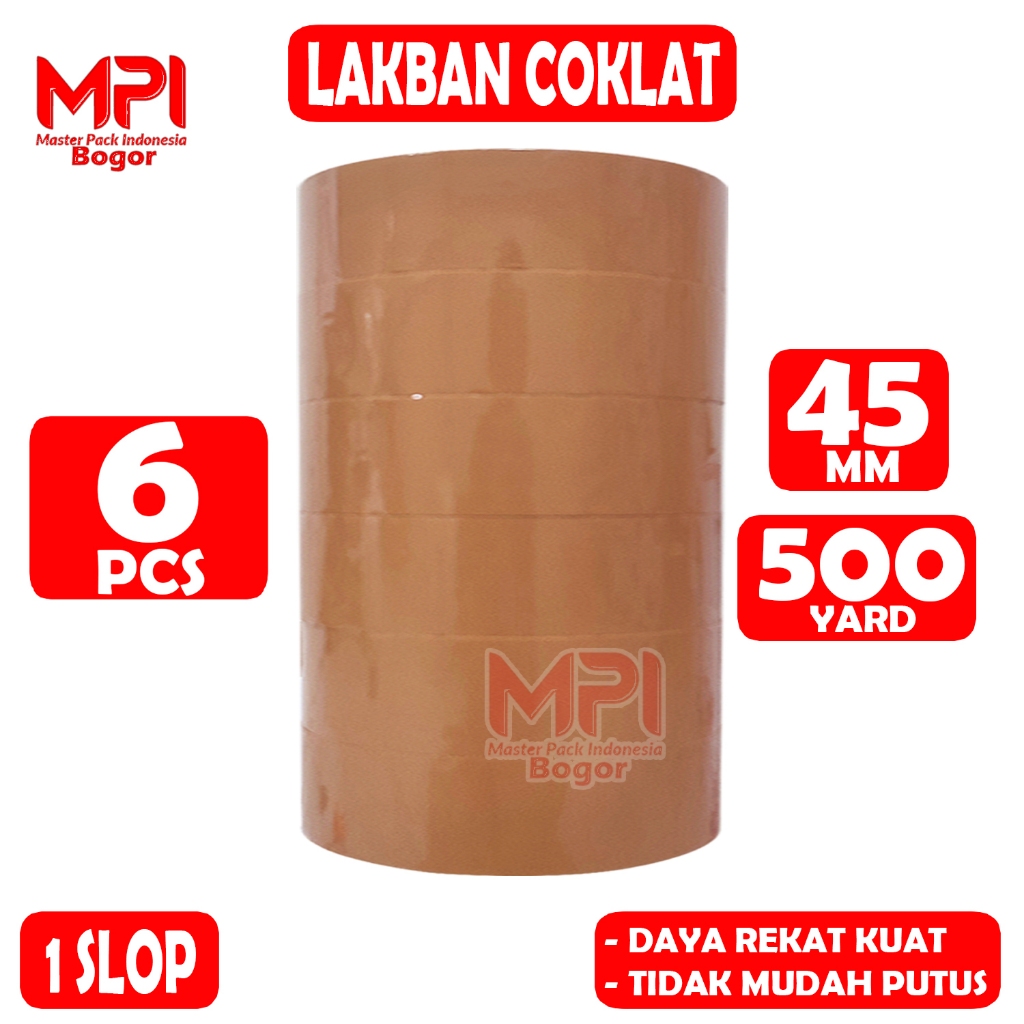 

ATK9 1 SLOP / 6 PCS - Lakban Coklat JUMBO MPI 45 mm x yard - Lakban Packing - Master Pack Indonesia