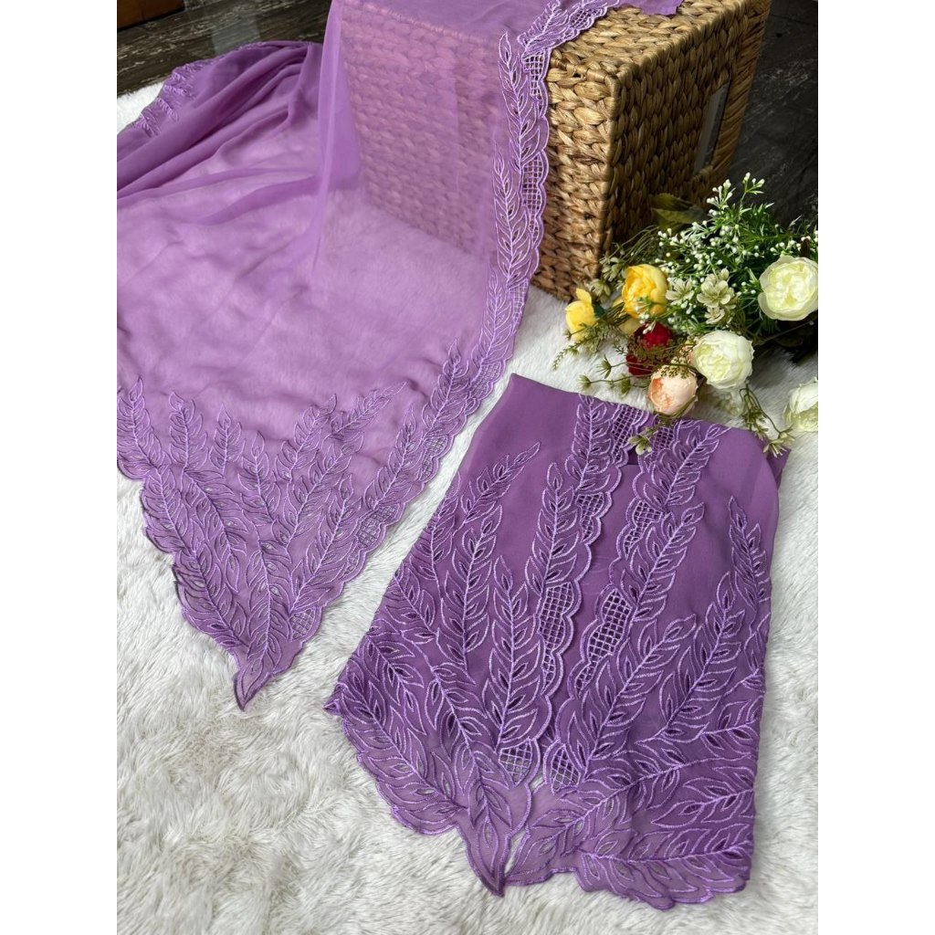 Kain Lembaran Kebaya Sifon Bordir Daun dan Halus Kebaya Bali Murah