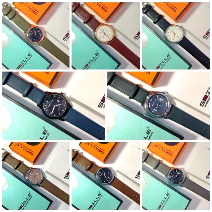 ANNYEONG HASEYO GIFT SHOP | Jam Tangan Pria SNILLE | Analog | Diameter 4cm | Tali Strap Kulit | Men 