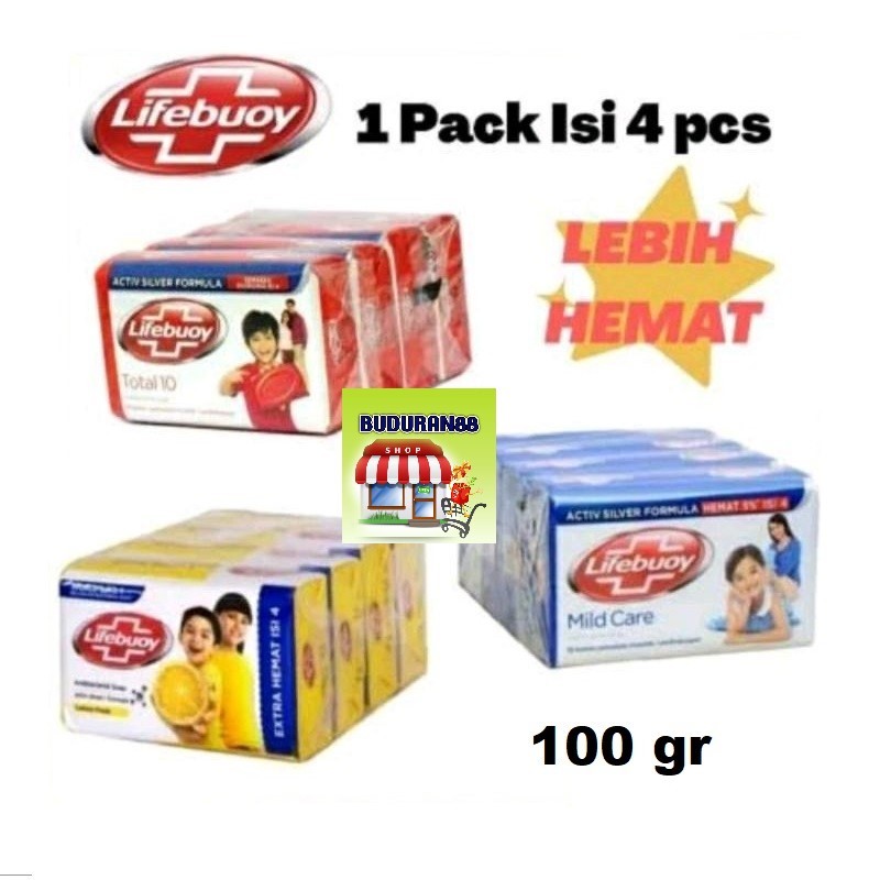 Lifebuoy Sabun batang besar 100gr x 4pcs /sabun mandi lifebuoy ukuran besar 100gr isi 4 pcs