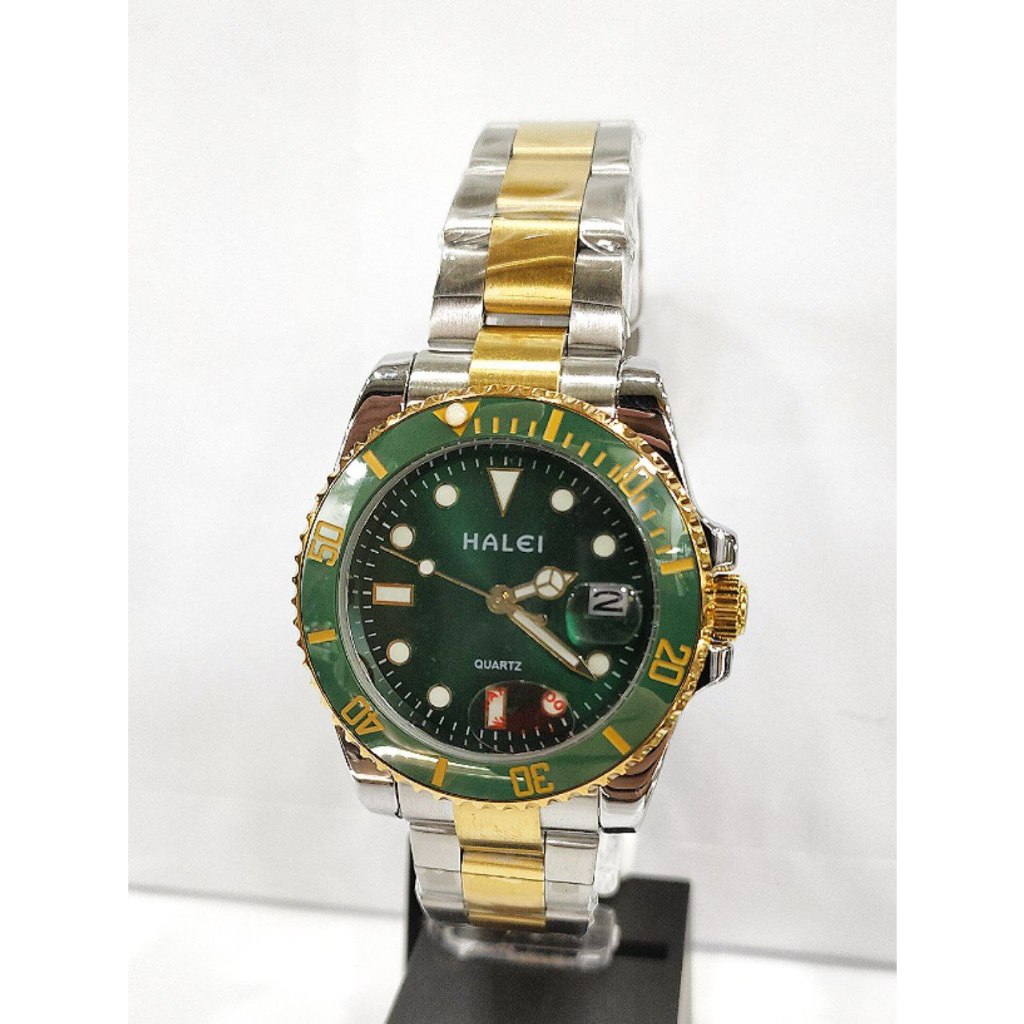 jam pria HALEI 8035 kombi gold
