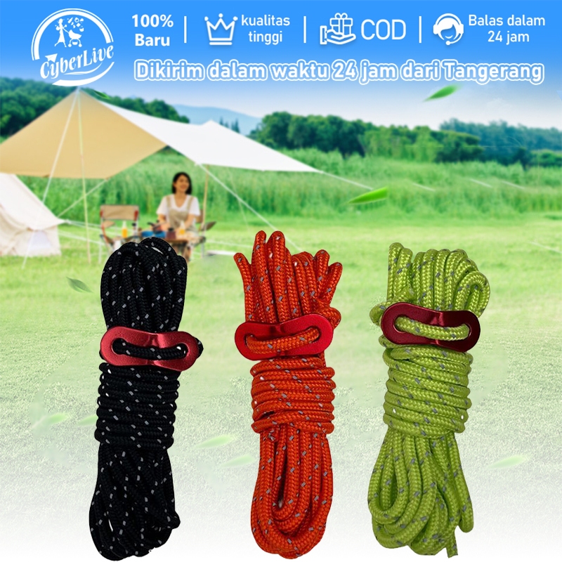 4pcs Reflective Tali Tenda Flysheet 4mm * 4m+ Pengencang Tali Tenda Aluminium Untuk Camping